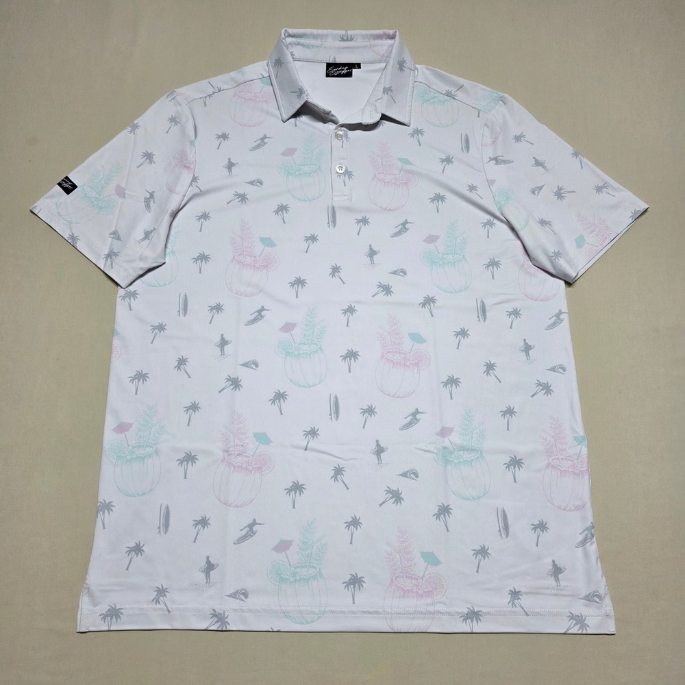 Sunday Swagger Mens Large White Graphics Print Golf Polo Shirt Pullover Reg Fit